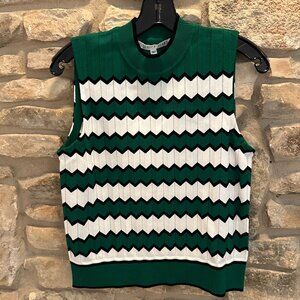 Veronica beard green and white striped chevron knit vest